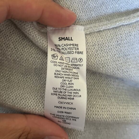 White Label The White Company Metallic Grey Cashmere V Neck Sweater - Picture 5 of 5